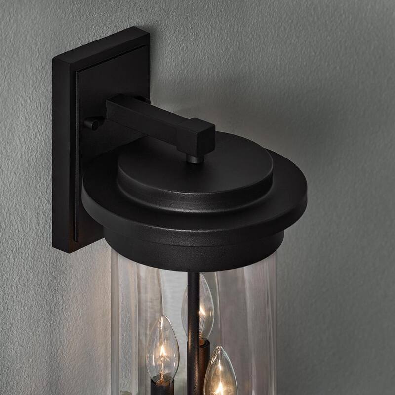 Lámpara de pared exterior negra Hampton Bay Northwood de 16.5 pulgadas con 3 luces y cristal transparente - 51411 BK