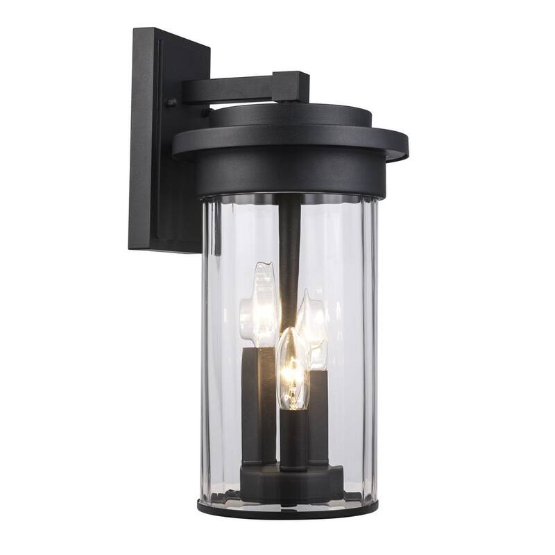 Lámpara de pared exterior negra Hampton Bay Northwood de 16.5 pulgadas con 3 luces y cristal transparente - 51411 BK