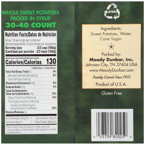 Camotes enteros dulces Dunbar Fancy, 108 oz., paquete de 6 - 2044L603060001