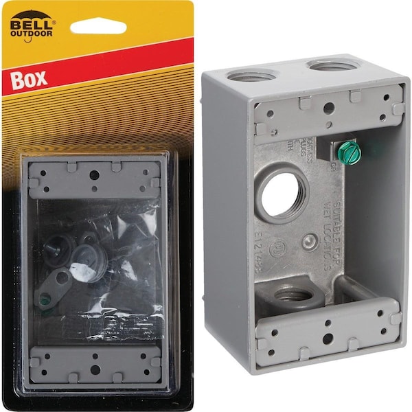 Bell Single Gang 1/2 In. 4-Outlet Gray Weatherproof Die-Cast Aluminum Outdoor Outlet Box - 5321-5