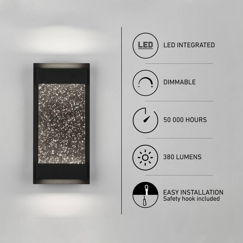 Caja de brillo Artika Essence en negro con vidrio Burbuja Moderno Integrado con LED para exteriores con cableado duro para garaje y luz de farol para porche - Aplique de lámpara GB390L-HDBL