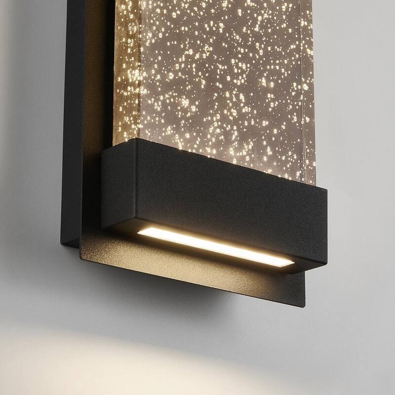 Caja de brillo Artika Essence en negro con vidrio Burbuja Moderno Integrado con LED para exteriores con cableado duro para garaje y luz de farol para porche - Aplique de lámpara GB390L-HDBL