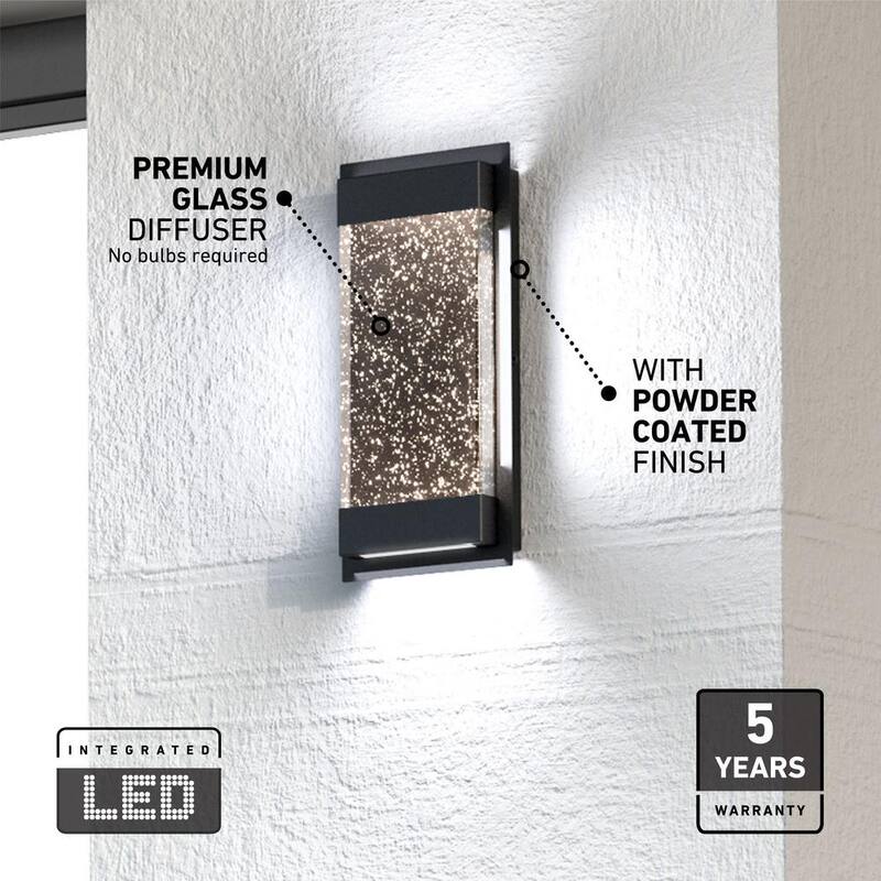 Caja de brillo Artika Essence en negro con vidrio Burbuja Moderno Integrado con LED para exteriores con cableado duro para garaje y luz de farol para porche - Aplique de lámpara GB390L-HDBL