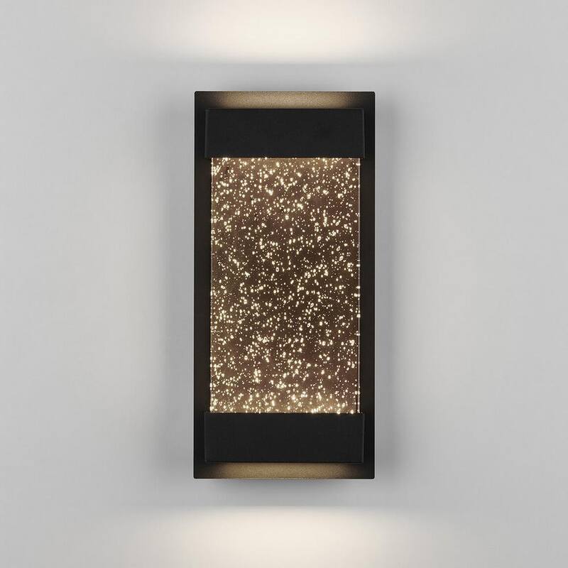 Caja de brillo Artika Essence en negro con vidrio Burbuja Moderno Integrado con LED para exteriores con cableado duro para garaje y luz de farol para porche - Aplique de lámpara GB390L-HDBL