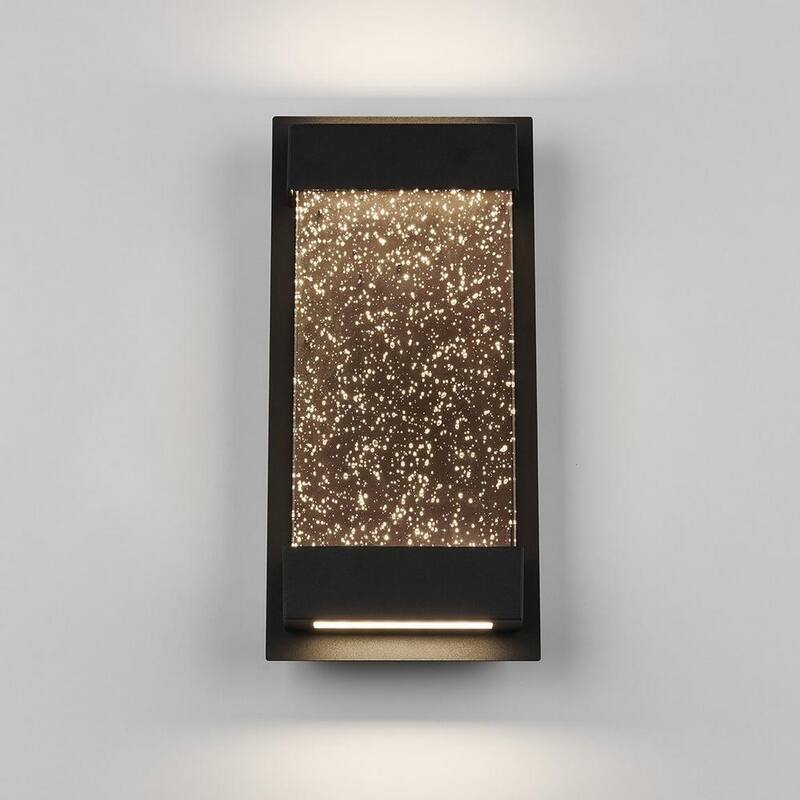 Caja de brillo Artika Essence en negro con vidrio Burbuja Moderno Integrado con LED para exteriores con cableado duro para garaje y luz de farol para porche - Aplique de lámpara GB390L-HDBL