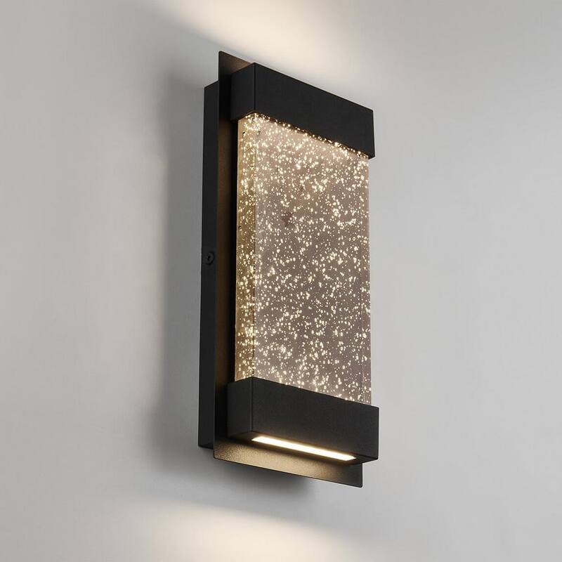Caja de brillo Artika Essence en negro con vidrio Burbuja Moderno Integrado con LED para exteriores con cableado duro para garaje y luz de farol para porche - Aplique de lámpara GB390L-HDBL
