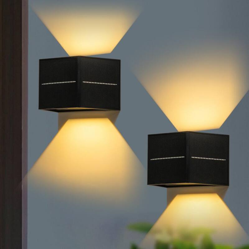 C Cattleya 3.75 pulgadas. Farol de pared exterior solar LED de amanecer a anochecer en negro con direcciones de luz ajustables (paquete de 2) - HCA2491-2W