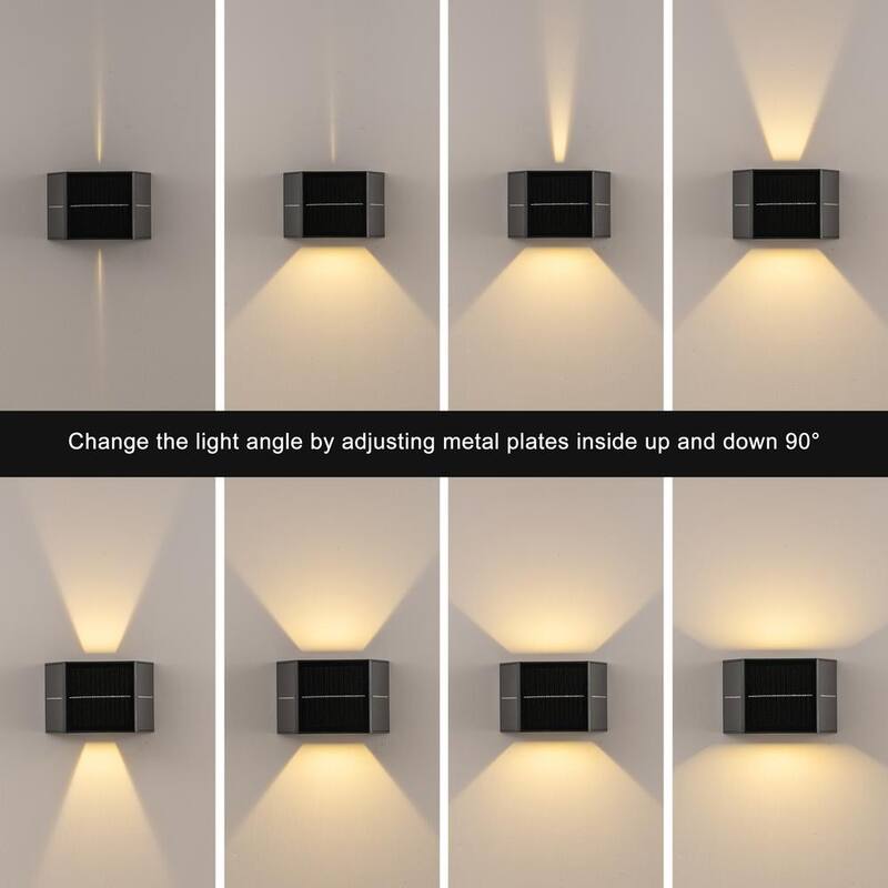 C Cattleya 3.75 pulgadas. Farol de pared exterior solar LED de amanecer a anochecer en negro con direcciones de luz ajustables (paquete de 2) - HCA2491-2W