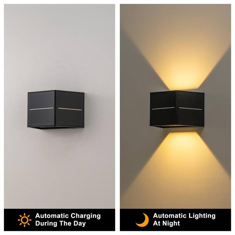 C Cattleya 3.75 pulgadas. Farol de pared exterior solar LED de amanecer a anochecer en negro con direcciones de luz ajustables (paquete de 2) - HCA2491-2W