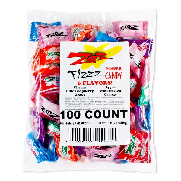Dulce de potencia efervescente Zotz Zotz, surtido de 100 piezas en una bolsa - PK12 - 0571