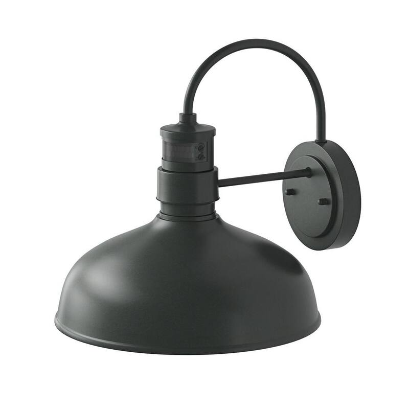 Luz de pared exterior con sensor de movimiento, diseño de cuello de ganso en color negro, al amanecer y al anochecer, 1 luz de 13.8 pulgadas - HSMD2215-DN-L-BK-G