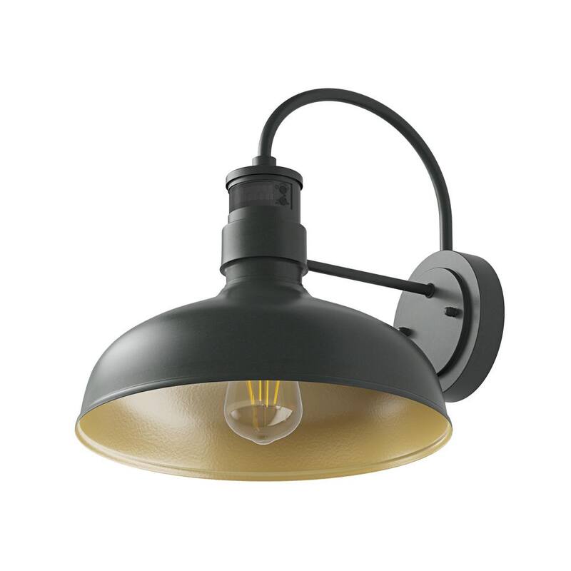 Luz de pared exterior con sensor de movimiento, diseño de cuello de ganso en color negro, al amanecer y al anochecer, 1 luz de 13.8 pulgadas - HSMD2215-DN-L-BK-G