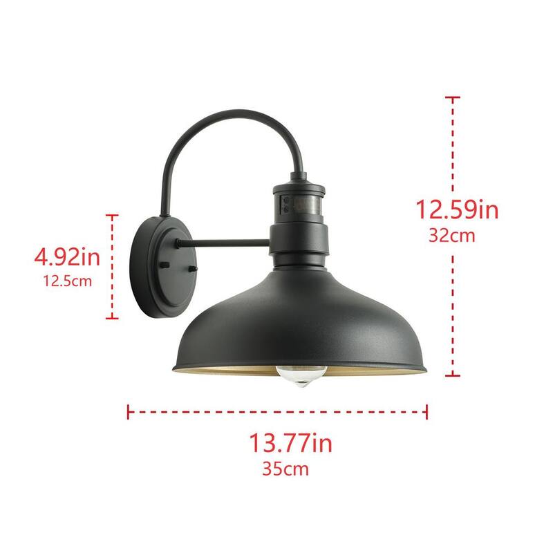 Luz de pared exterior con sensor de movimiento, diseño de cuello de ganso en color negro, al amanecer y al anochecer, 1 luz de 13.8 pulgadas - HSMD2215-DN-L-BK-G