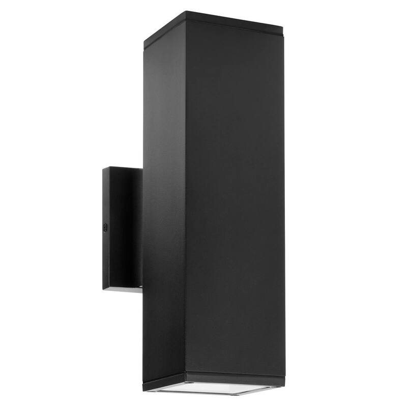 Luz de pared LED exterior negra con sensor crepuscular rectangular Maxxima, aplique de pared linterna hacia arriba/abajo, 24 vatios, 2000 lúmenes 3000K - MEL-241200W