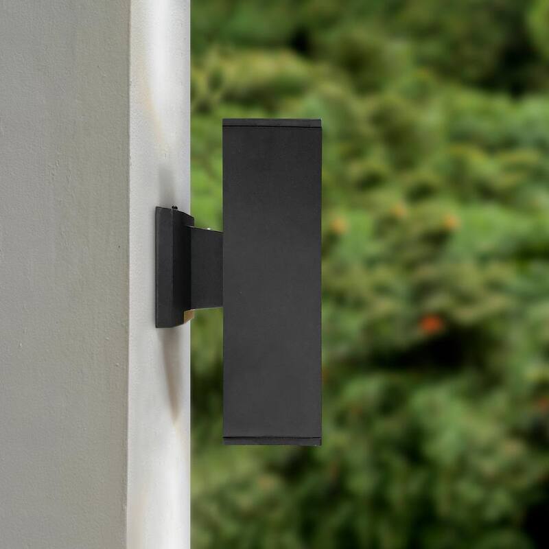 Luz de pared LED exterior negra con sensor crepuscular rectangular Maxxima, aplique de pared linterna hacia arriba/abajo, 24 vatios, 2000 lúmenes 3000K - MEL-241200W