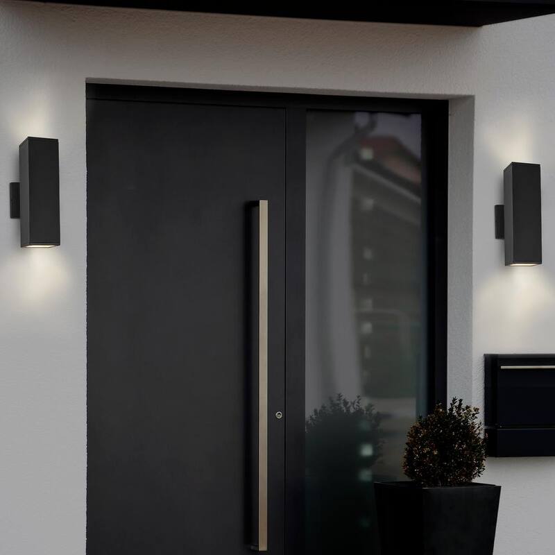 Luz de pared LED exterior negra con sensor crepuscular rectangular Maxxima, aplique de pared linterna hacia arriba/abajo, 24 vatios, 2000 lúmenes 3000K - MEL-241200W