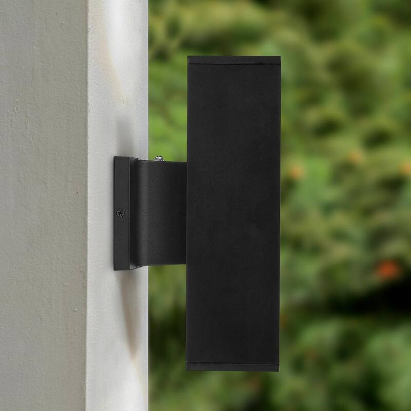 Luz de pared LED exterior negra con sensor crepuscular rectangular Maxxima, aplique de pared linterna hacia arriba/abajo, 24 vatios, 2000 lúmenes 3000K - MEL-241200W