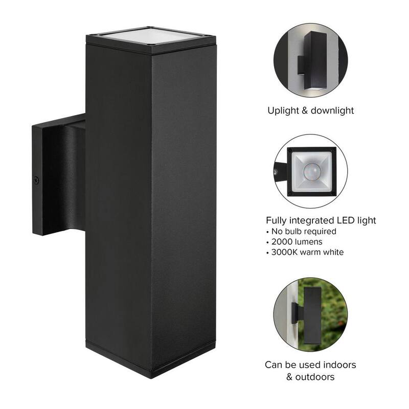 Luz de pared LED exterior negra con sensor crepuscular rectangular Maxxima, aplique de pared linterna hacia arriba/abajo, 24 vatios, 2000 lúmenes 3000K - MEL-241200W