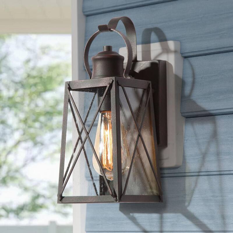 Lámpara de pared exterior LNC Craftsman Modern Farmhouse Rust Bronze de 1 luz con pantalla de vidrio sembrado para patio - 3YZQQMHD1151RX7