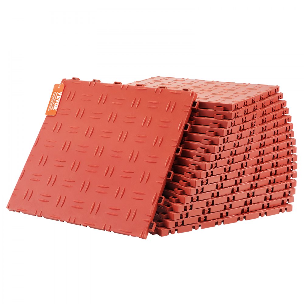 VEVOR Garage Tiles Interlocking, 12 x 12 x 0.53 inch 50 Pack Garage Floor Covering Tiles, Non-Slip Double-Sided Texture Garage Flooring Tiles, for Garages, Basements, Repair Shops, Red - CKDDHSJ501212FZ13V0