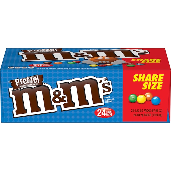 M&Ms M&M's Pretzel de chocolate con leche tamaño para compartir de 2.83 oz., Paquete de 144 - 263132