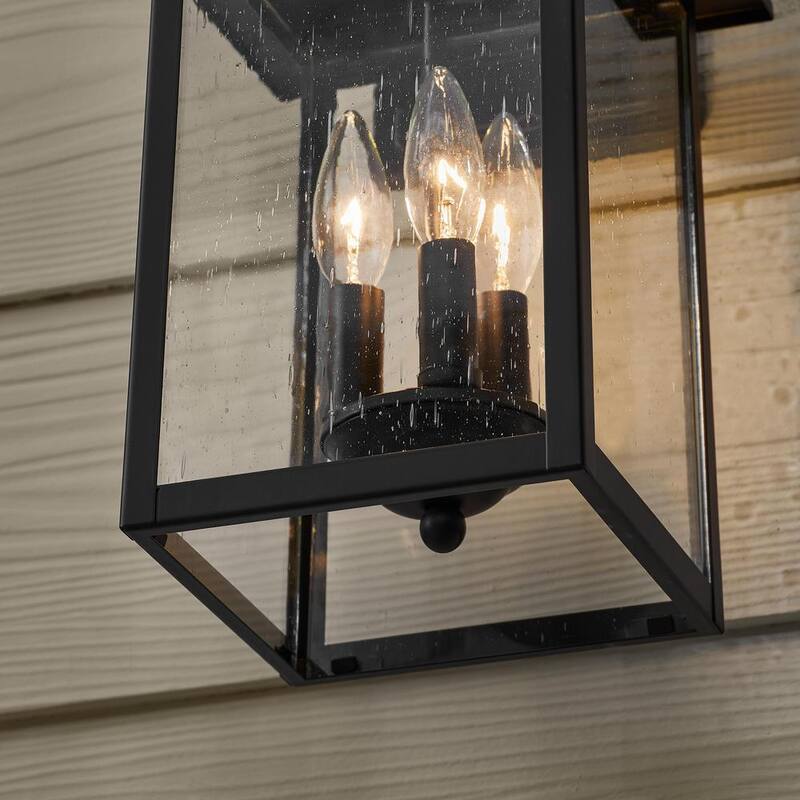 Lámpara de pared para exteriores Hampton Bay Edgehill de 3 luces en negro mate con vidrio transparente sembrado - DSHD1604C