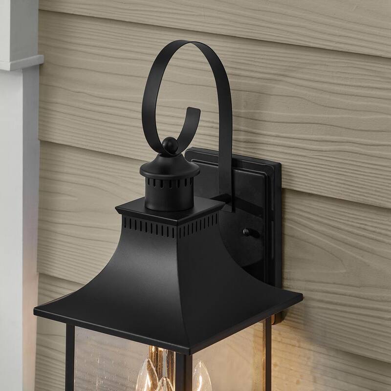 Lámpara de pared para exteriores Hampton Bay Edgehill de 3 luces en negro mate con vidrio transparente sembrado - DSHD1604C