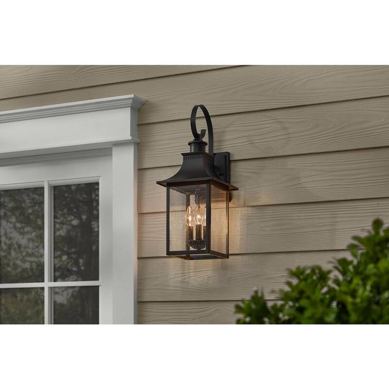 Lámpara de pared para exteriores Hampton Bay Edgehill de 3 luces en negro mate con vidrio transparente sembrado - DSHD1604C