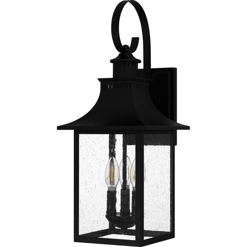 Lámpara de pared para exteriores Hampton Bay Edgehill de 3 luces en negro mate con vidrio transparente sembrado - DSHD1604C