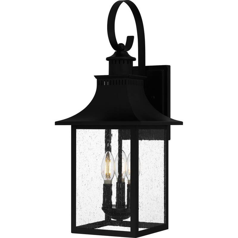 Lámpara de pared para exteriores Hampton Bay Edgehill de 3 luces en negro mate con vidrio transparente sembrado - DSHD1604C