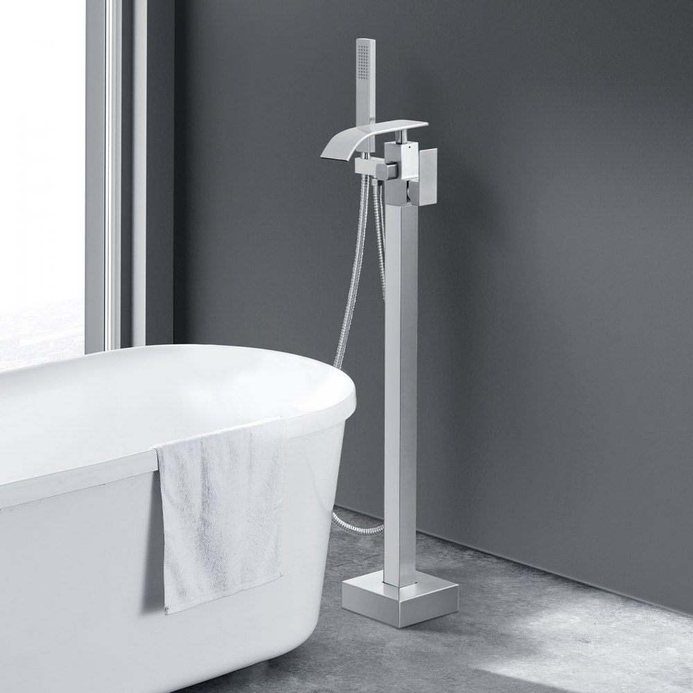 VEVOR Freestanding Bathtub Faucet, Floor Mount, Freestanding Tub Filler, Shower Mixer Taps, Two Water Modes, 360° Swivel Spout, for Bathing & Showering Pet Bathing Cleaning Drains Toilet Flushing - PBKSLTLSNSFXVFF0JV0