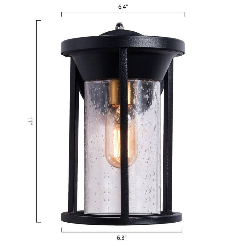 Farol de Pared para Exteriores con Linterna Maxax Hawaii de 11.02 pulgadas H de Vidrio con Semilla Negra con Cableado Duro y Anochecer a Amanecer (Juego de 2) - 2525/2W