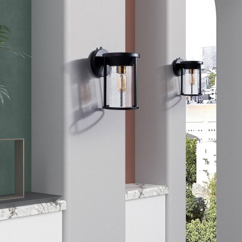 Farol de Pared para Exteriores con Linterna Maxax Hawaii de 11.02 pulgadas H de Vidrio con Semilla Negra con Cableado Duro y Anochecer a Amanecer (Juego de 2) - 2525/2W