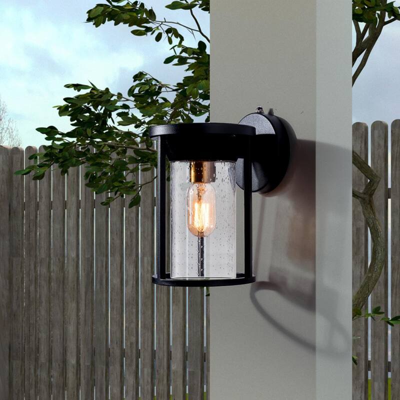 Farol de Pared para Exteriores con Linterna Maxax Hawaii de 11.02 pulgadas H de Vidrio con Semilla Negra con Cableado Duro y Anochecer a Amanecer (Juego de 2) - 2525/2W