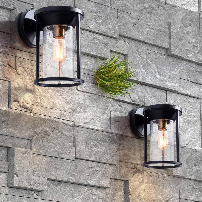 Farol de Pared para Exteriores con Linterna Maxax Hawaii de 11.02 pulgadas H de Vidrio con Semilla Negra con Cableado Duro y Anochecer a Amanecer (Juego de 2) - 2525/2W