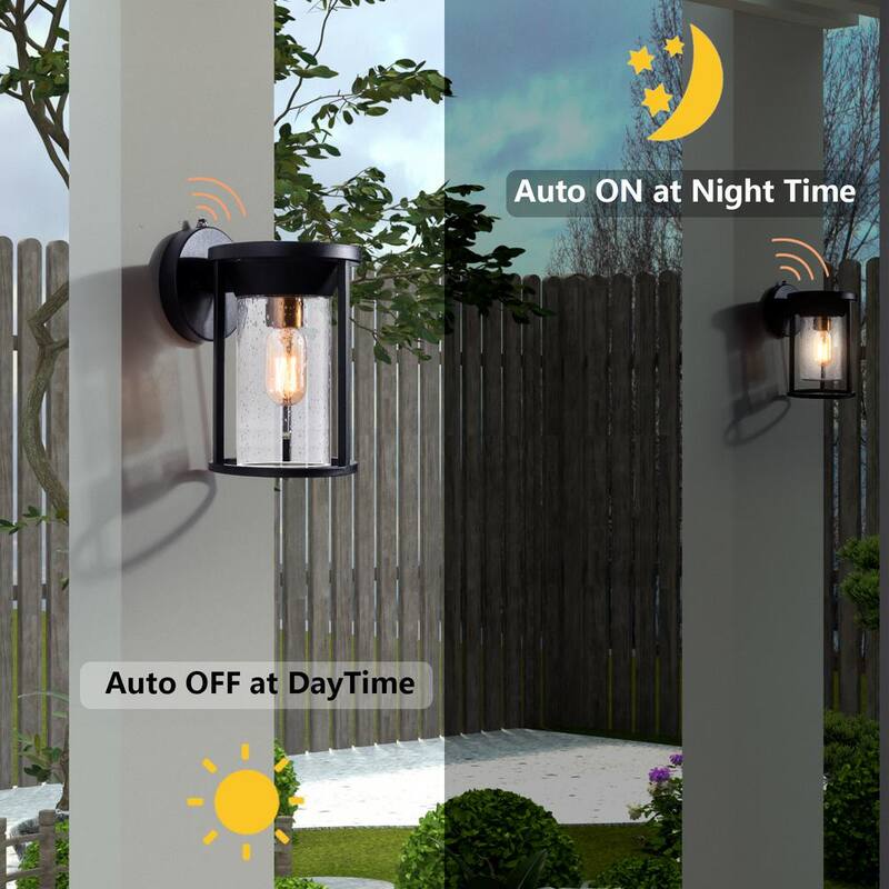 Farol de Pared para Exteriores con Linterna Maxax Hawaii de 11.02 pulgadas H de Vidrio con Semilla Negra con Cableado Duro y Anochecer a Amanecer (Juego de 2) - 2525/2W