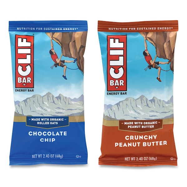 Barra de energía Clif Bar, Chocolate Chip/Mantequilla de cacahuate crujiente, 2.4 oz, paquete de 24 - 33100