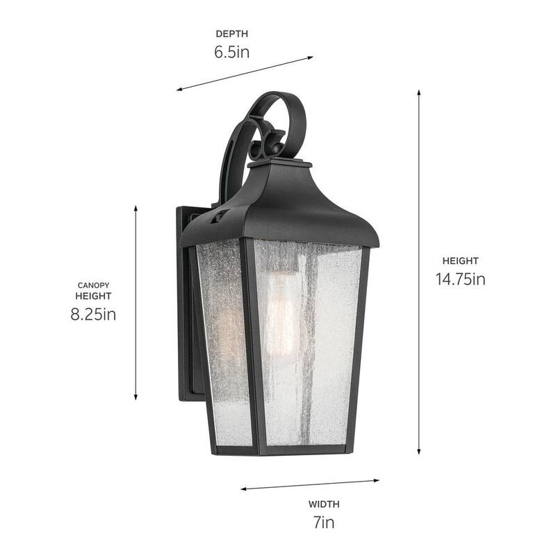Farol de pared con un solo foco de exterior con cableado duro, en color negro texturizado, sin focos incluidos (paquete de 1) - KICHLER forestdale 14.75 in. 49735BKT