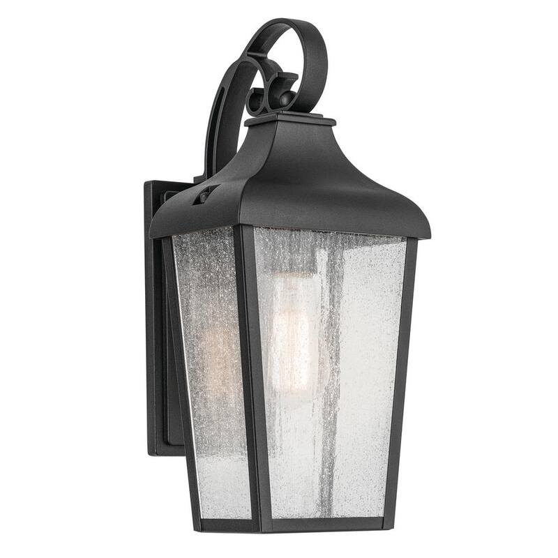 Farol de pared con un solo foco de exterior con cableado duro, en color negro texturizado, sin focos incluidos (paquete de 1) - KICHLER forestdale 14.75 in. 49735BKT