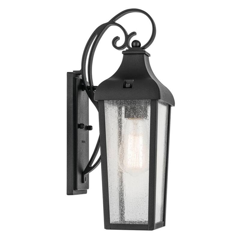 Farol de pared con un solo foco de exterior con cableado duro, en color negro texturizado, sin focos incluidos (paquete de 1) - KICHLER forestdale 14.75 in. 49735BKT