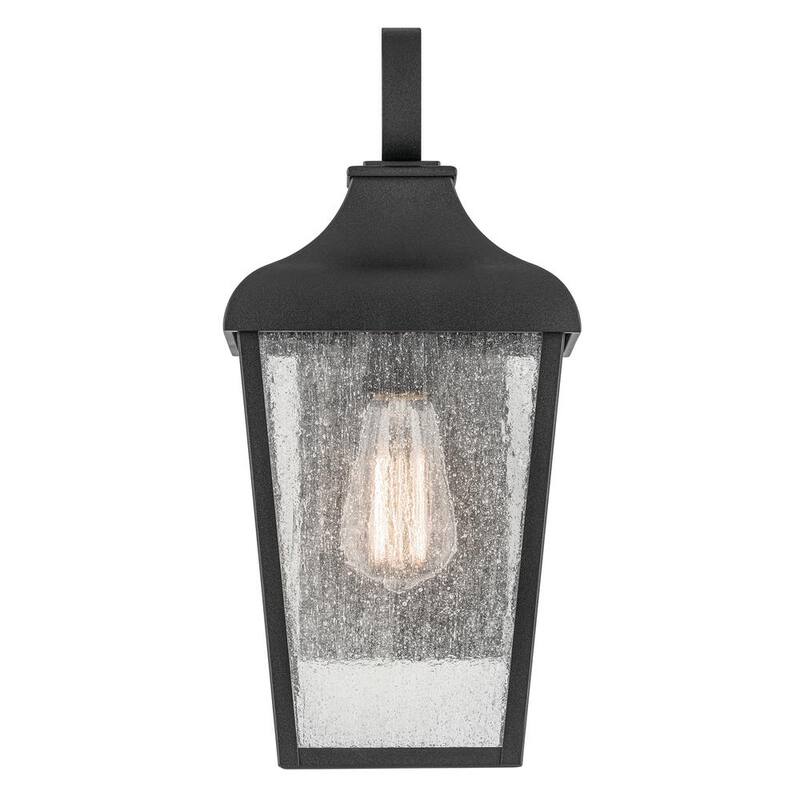 Farol de pared con un solo foco de exterior con cableado duro, en color negro texturizado, sin focos incluidos (paquete de 1) - KICHLER forestdale 14.75 in. 49735BKT