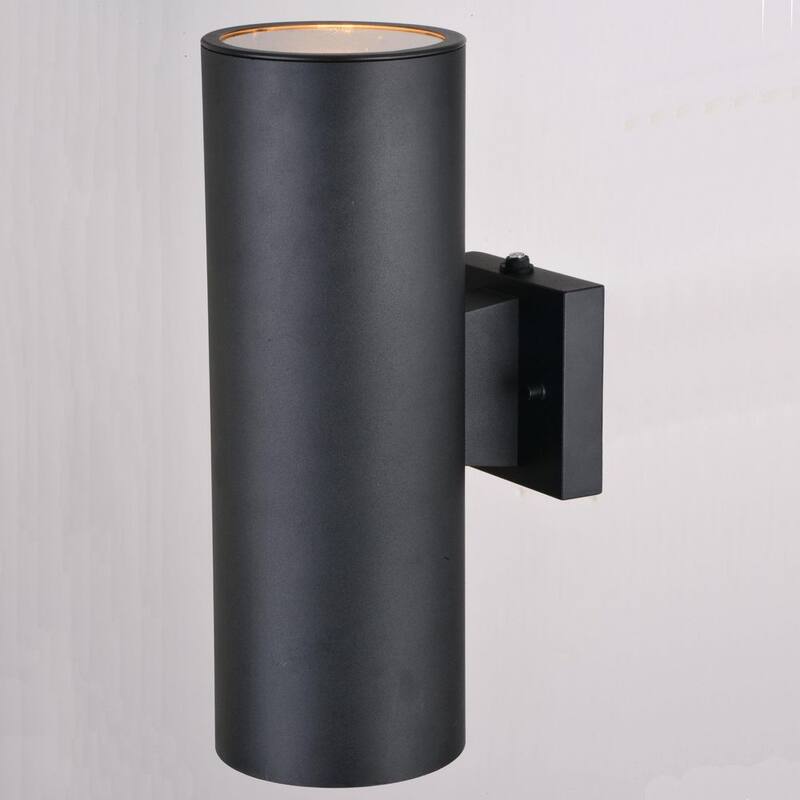 Avenida del Norte Sevilla Aluminio 2-Luz Anochecer a Amanecer Negro Contemporáneo Luz de aplique de pared cilíndrica para exteriores - NA0114