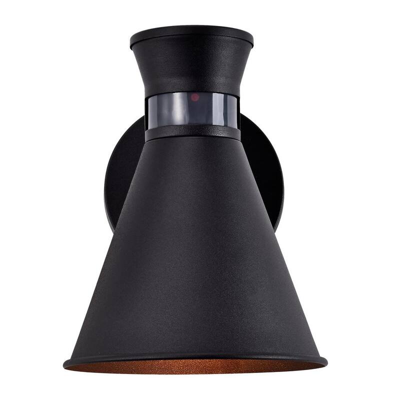 C Cattleya 1-Light Linterna de Pared Exterior con Sensor de Movimiento al Amanecer y al Anochecer en Color Negro - CA1927-W