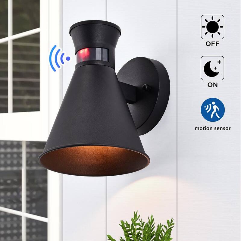 C Cattleya 1-Light Linterna de Pared Exterior con Sensor de Movimiento al Amanecer y al Anochecer en Color Negro - CA1927-W