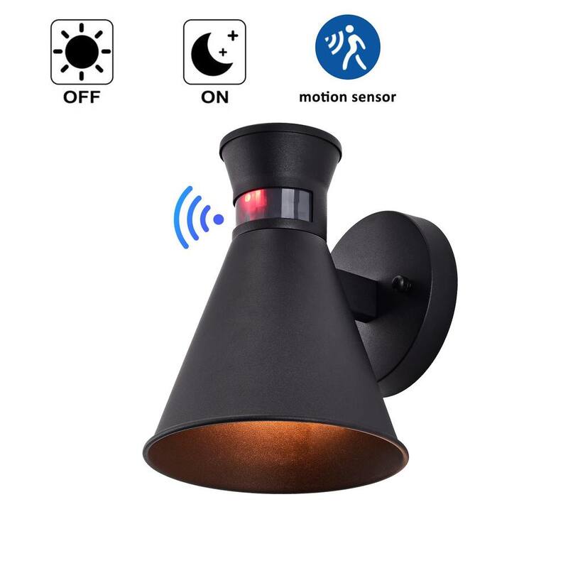 C Cattleya 1-Light Linterna de Pared Exterior con Sensor de Movimiento al Amanecer y al Anochecer en Color Negro - CA1927-W