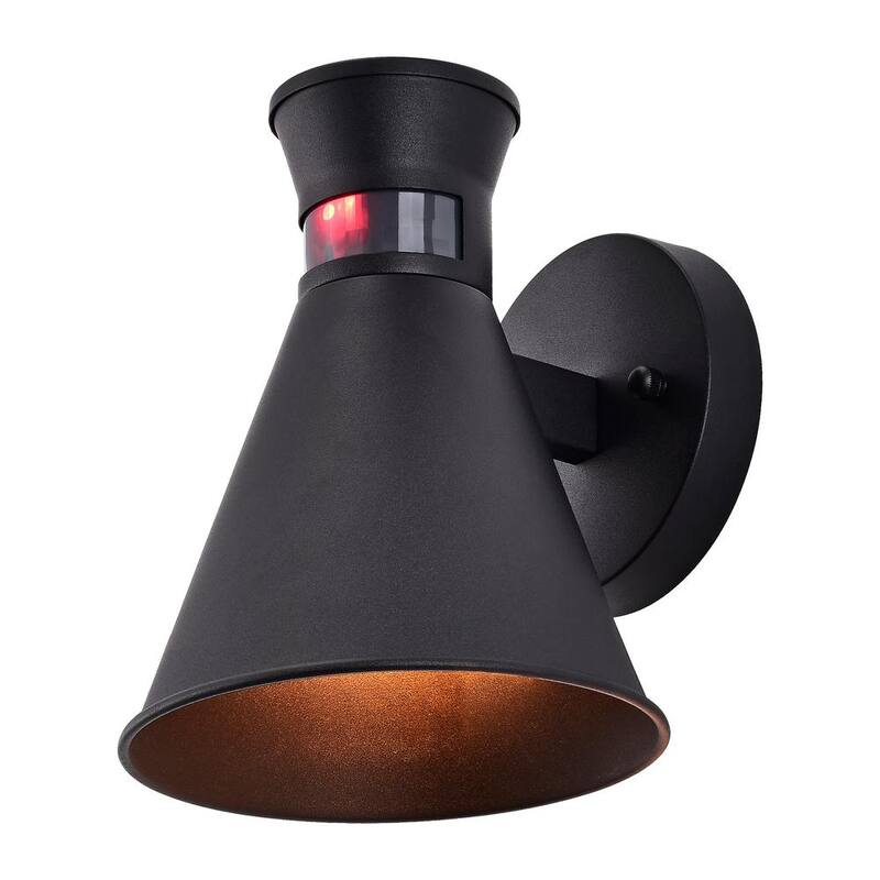 C Cattleya 1-Light Linterna de Pared Exterior con Sensor de Movimiento al Amanecer y al Anochecer en Color Negro - CA1927-W