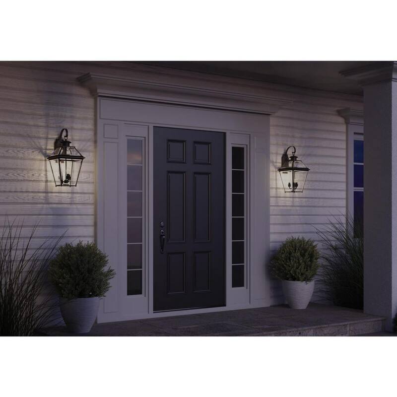 Iluminación Progress de la colección Burlington 3 luces de pared grandes al aire libre de estilo tradicional, en bronce antiguo con vidrio biselado transparente - P6617-20