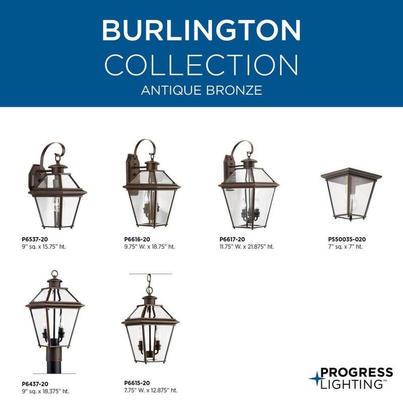Iluminación Progress de la colección Burlington 3 luces de pared grandes al aire libre de estilo tradicional, en bronce antiguo con vidrio biselado transparente - P6617-20