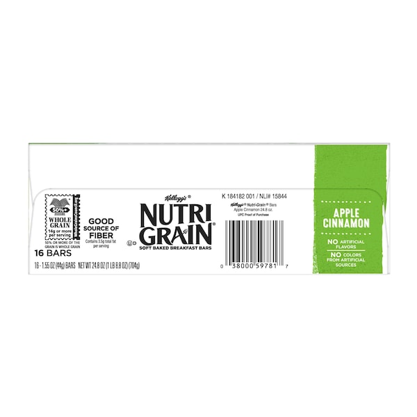 Kelloggs Kellogg's Barrita de cereal Nutri-Grain de manzana y canela de 1.55 oz, paquete con 96 piezas - 3800059779