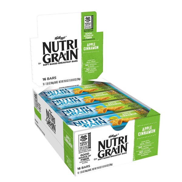 Kelloggs Kellogg's Barrita de cereal Nutri-Grain de manzana y canela de 1.55 oz, paquete con 96 piezas - 3800059779